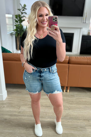 Denim Callie High Rise Adjustable Button Cutoff Shorts