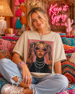 Snarky Girl Pigtails Sand Graphic Tee 2129