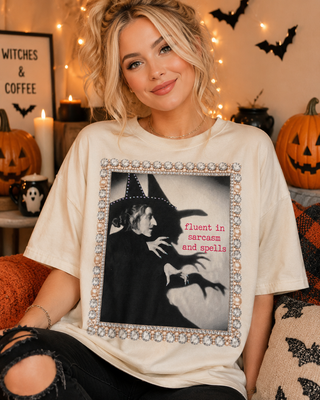 Fluent in Sarcasm and Spells Cream Graphic Tee 2033