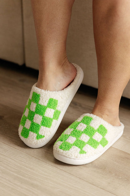 Sleep Checked Out Slippers in Green