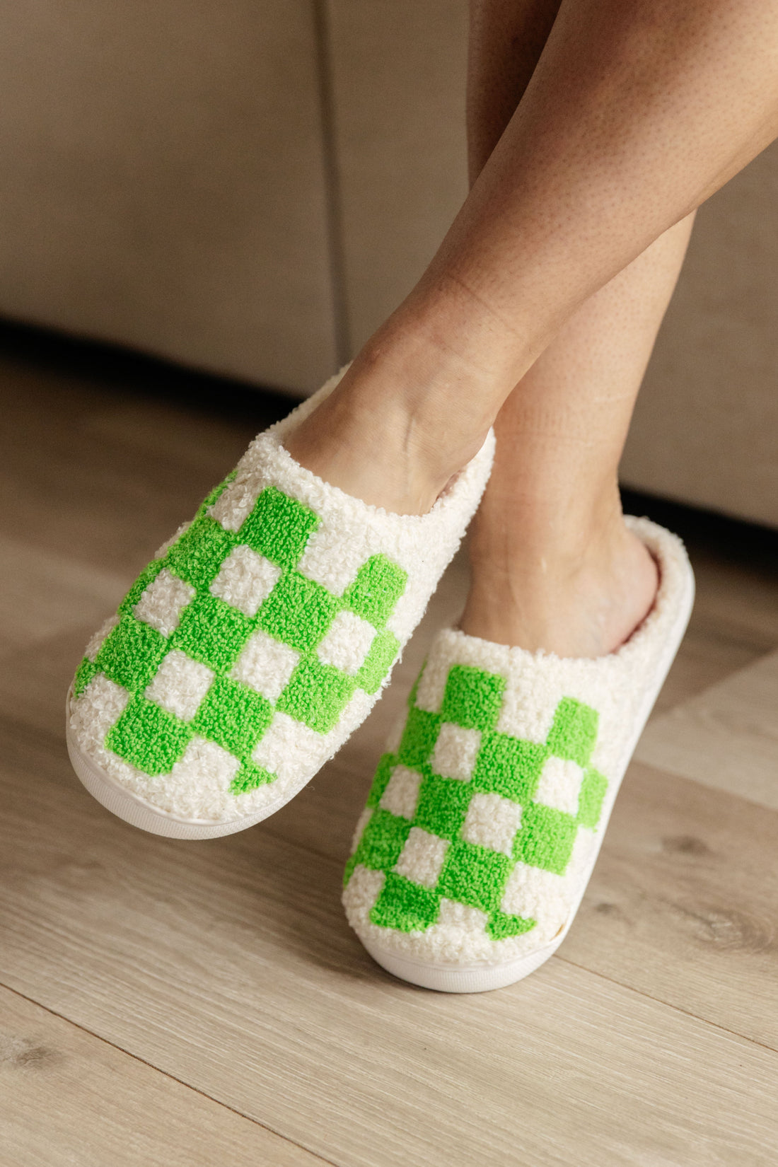 Sleep Checked Out Slippers in Green