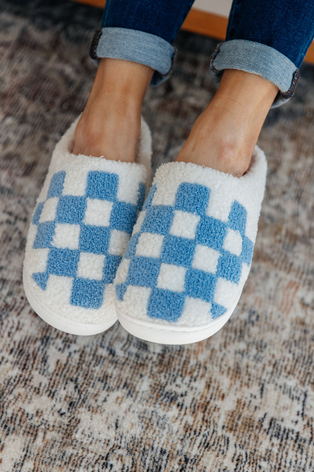 Sleep Checked Out Slippers in Blue