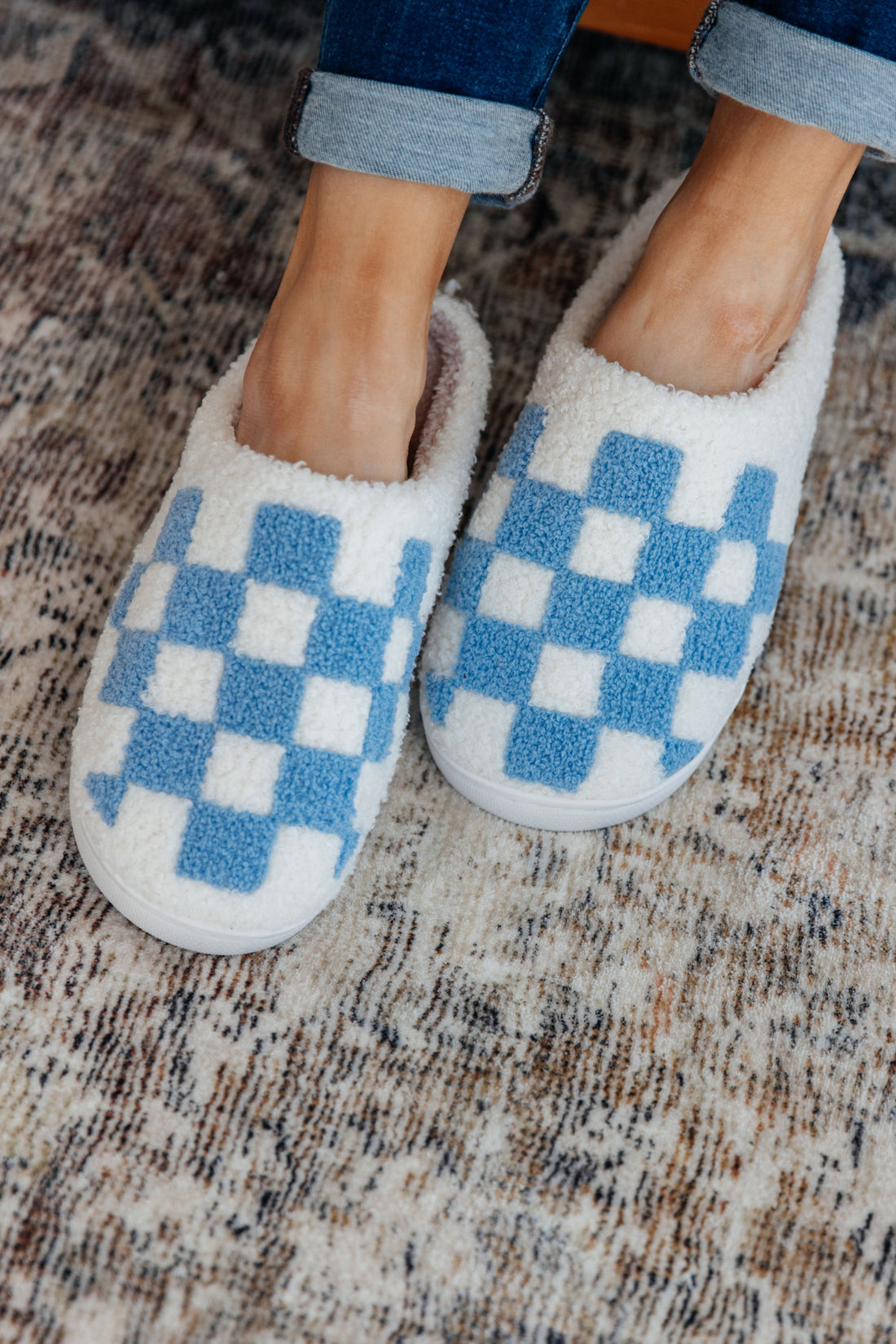 Sleep Checked Out Slippers in Blue