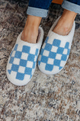 Sleep Checked Out Slippers in Blue