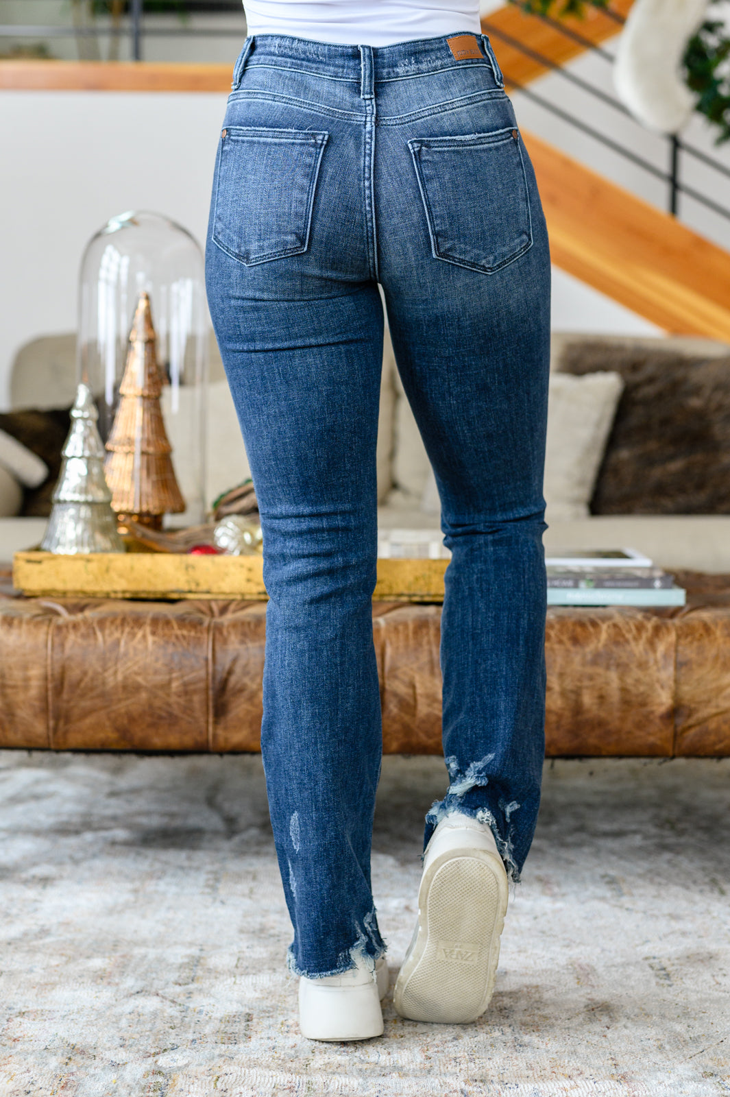 Denim Christine High Contrast Slim Bootcut Destroyed Jeans