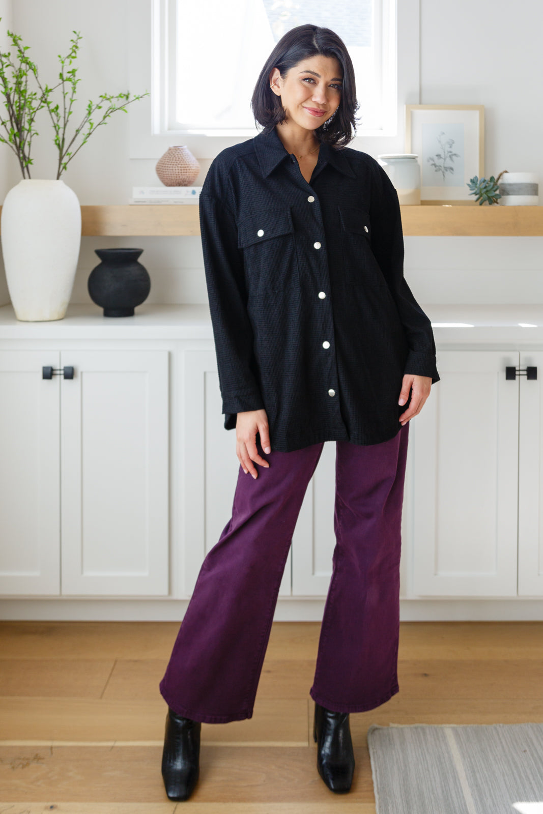 Denim Petunia High Rise Wide Leg Jeans in Plum