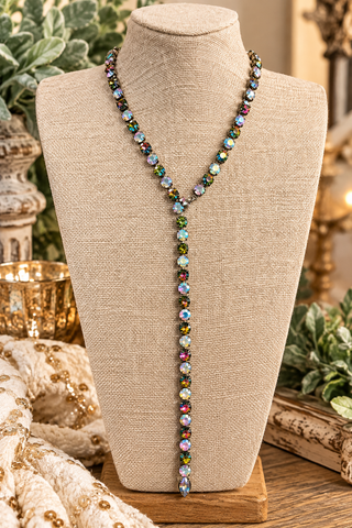 Emerald Glow 36” Crystal Lariat Necklace with Magnetic Clasp