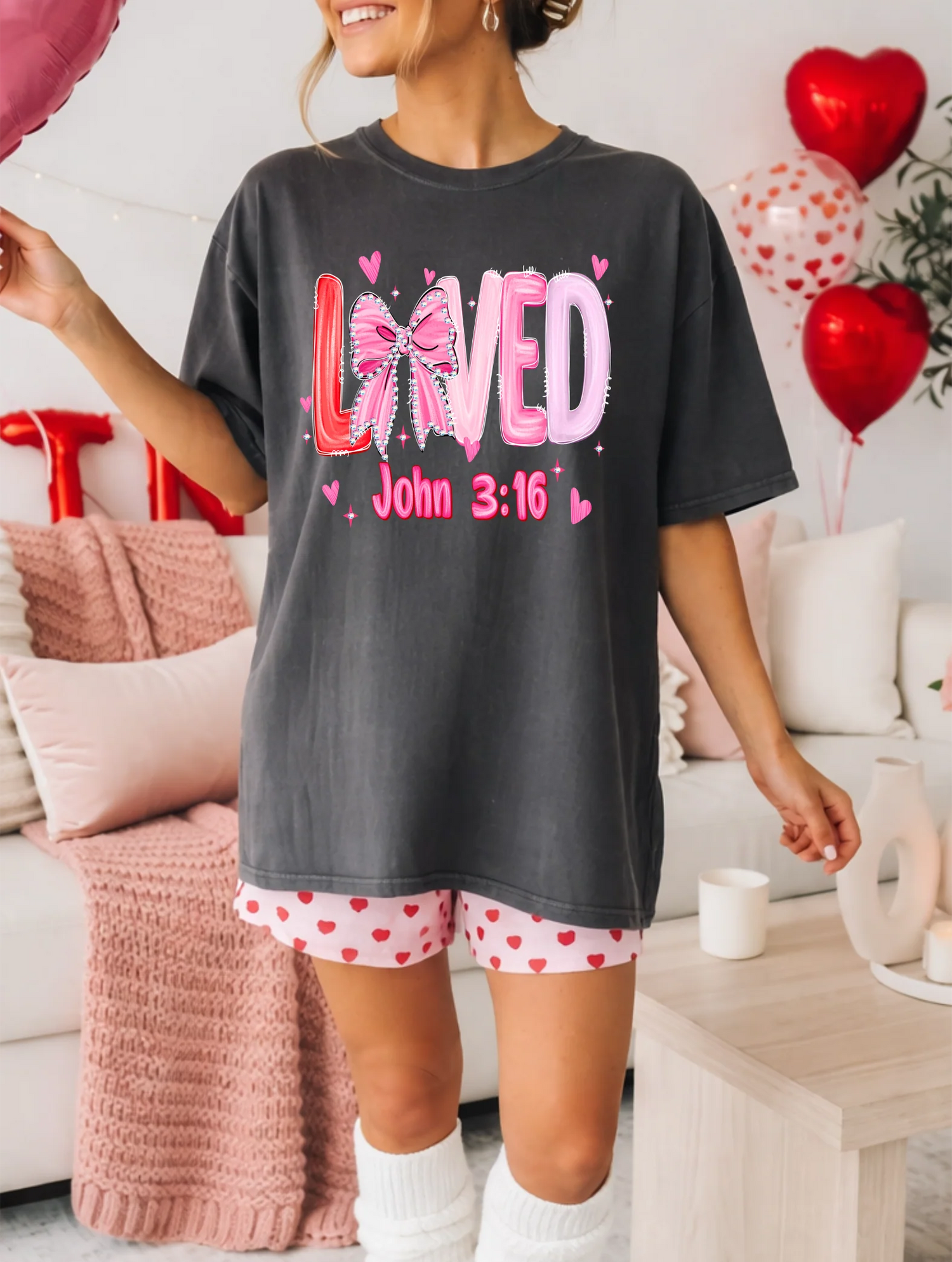 Loved John 3:16 Bow Graphic Tee