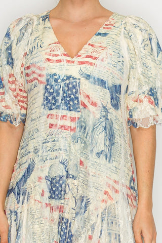 Origami - Vintage Americana Sparkle Lace Dress |  V-Neck Patriotic Lace Dress