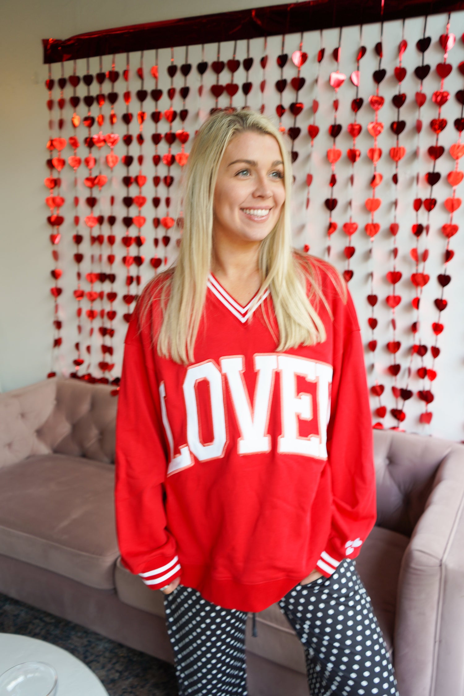 Loved - Red Vintage V-Neck Sweatshirt