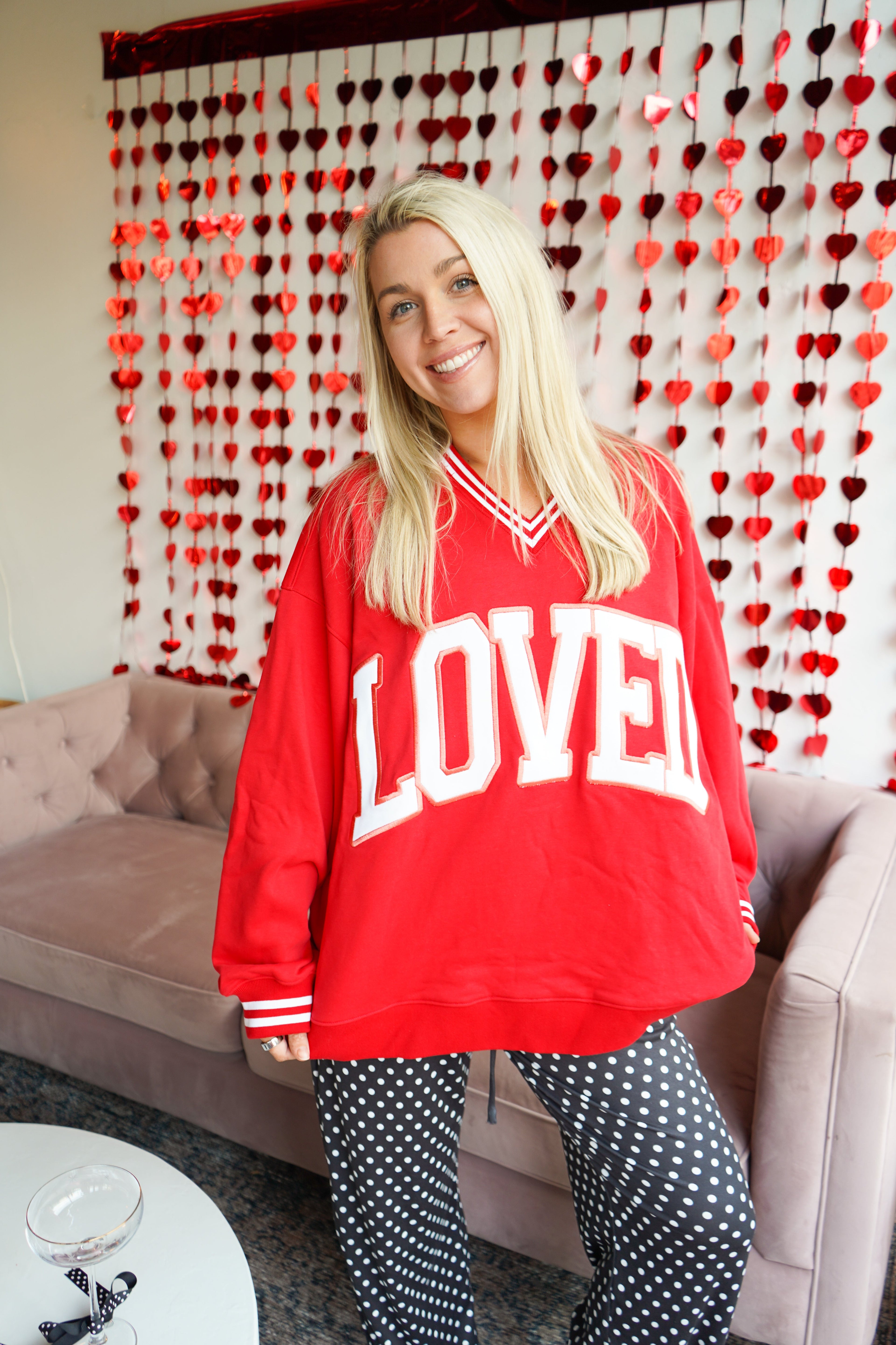 Loved - Red Vintage V-Neck Sweatshirt