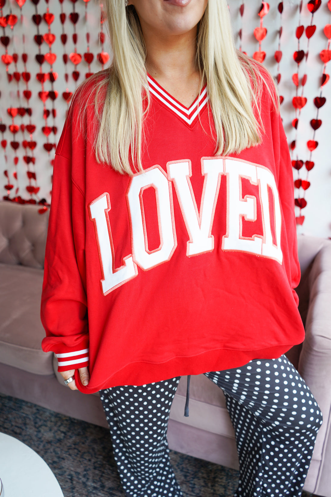 Loved - Red Vintage V-Neck Sweatshirt