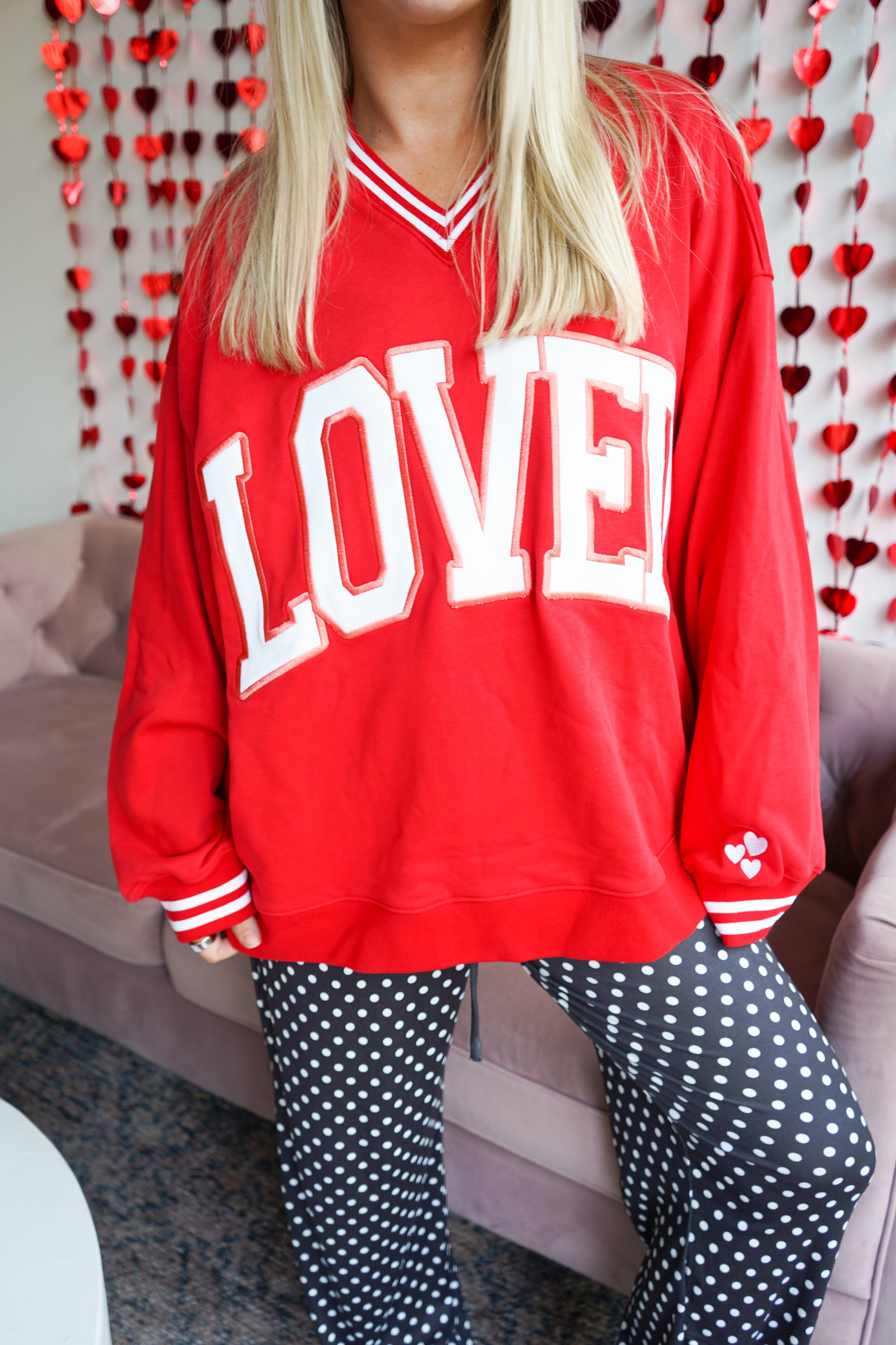 Loved - Red Vintage V-Neck Sweatshirt
