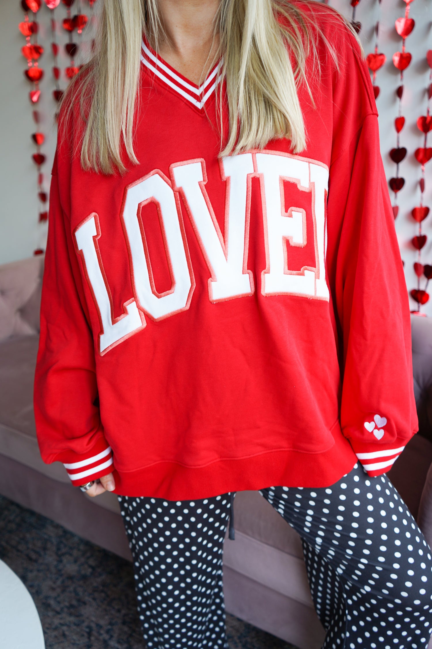 Loved - Red Vintage V-Neck Sweatshirt