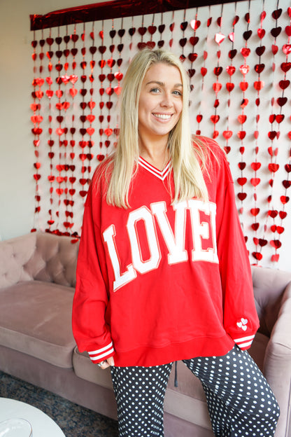 Loved - Red Vintage V-Neck Sweatshirt