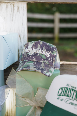 Hat He's Hunting - Camo Vintage Trucker Hat