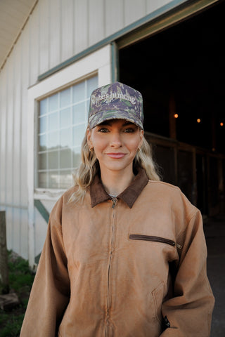 Hat He's Hunting - Camo Vintage Trucker Hat