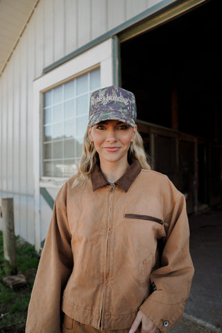 Hat He's Hunting - Camo Vintage Trucker Hat