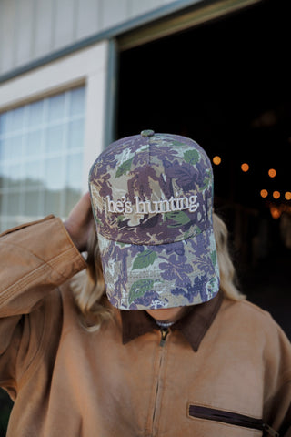 Hat He's Hunting - Camo Vintage Trucker Hat