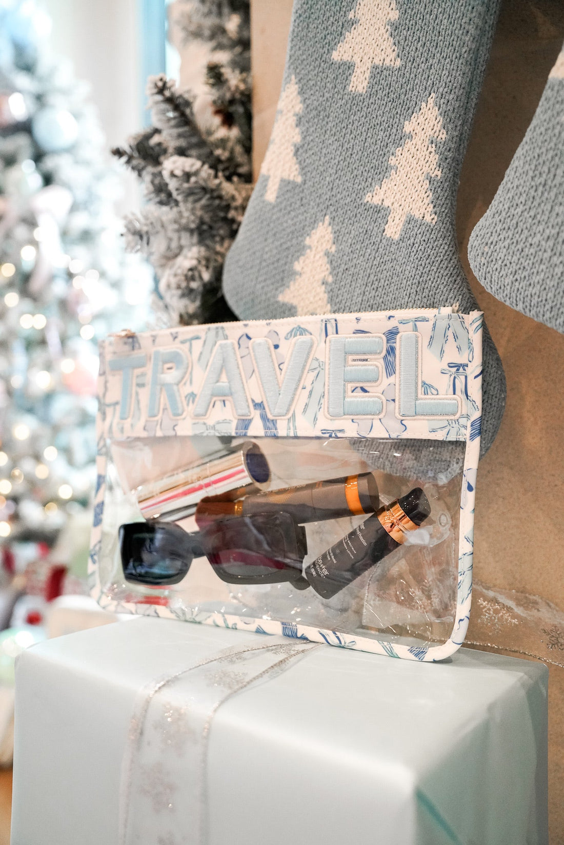 Makeup Bag Travel - Blue Bow Clear Pouch