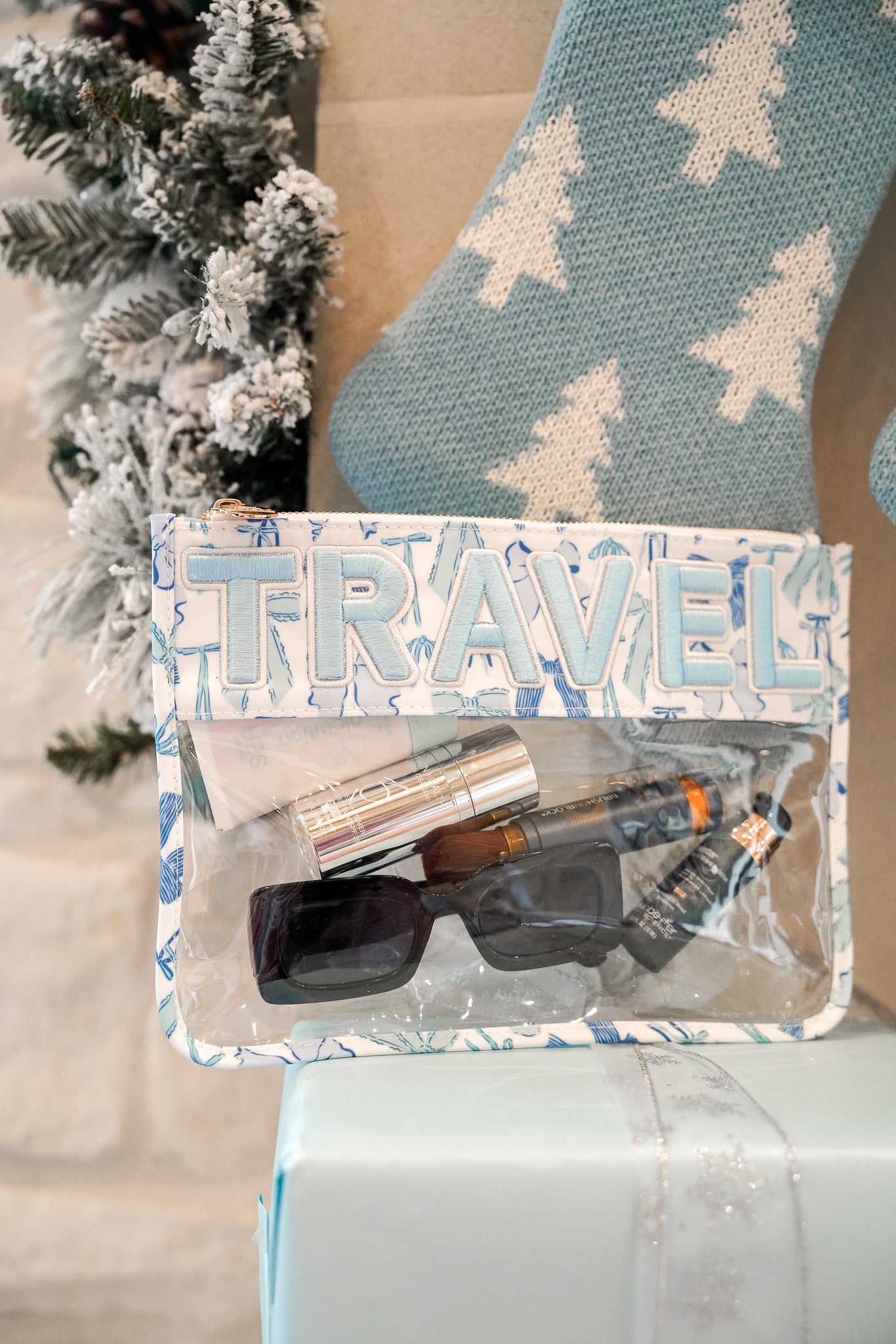 Makeup Bag Travel - Blue Bow Clear Pouch