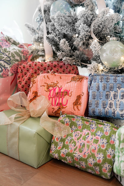 Quilted Block-Print Makeup Bag