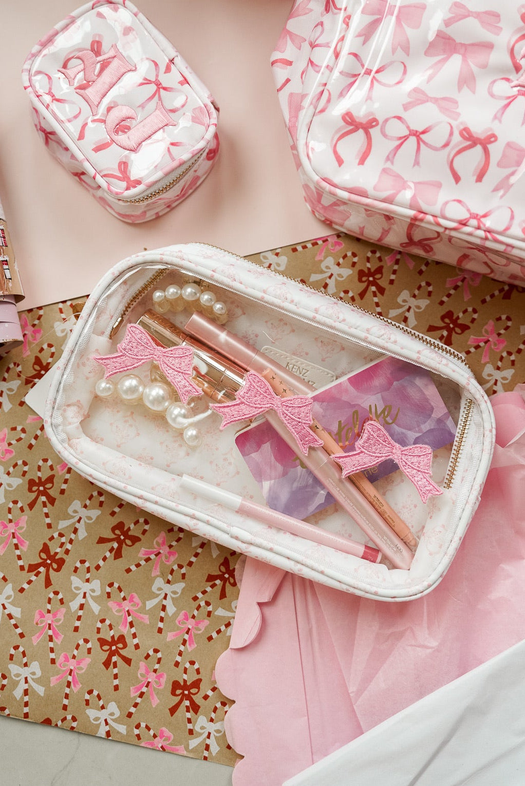 3 Bows Medium - Pink Toile