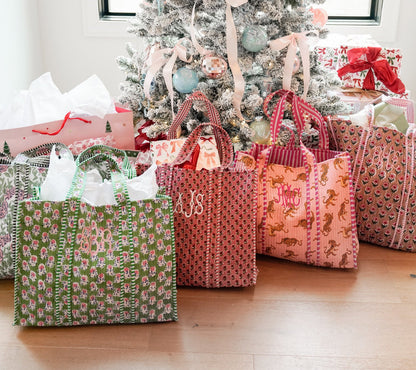 Quilted Block-Print Tote Bag