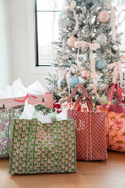 Quilted Block-Print Tote Bag