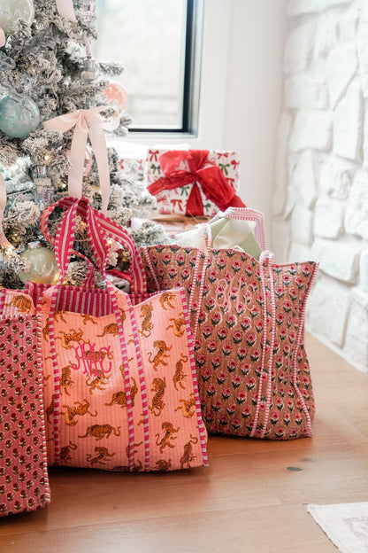 Quilted Block-Print Tote Bag