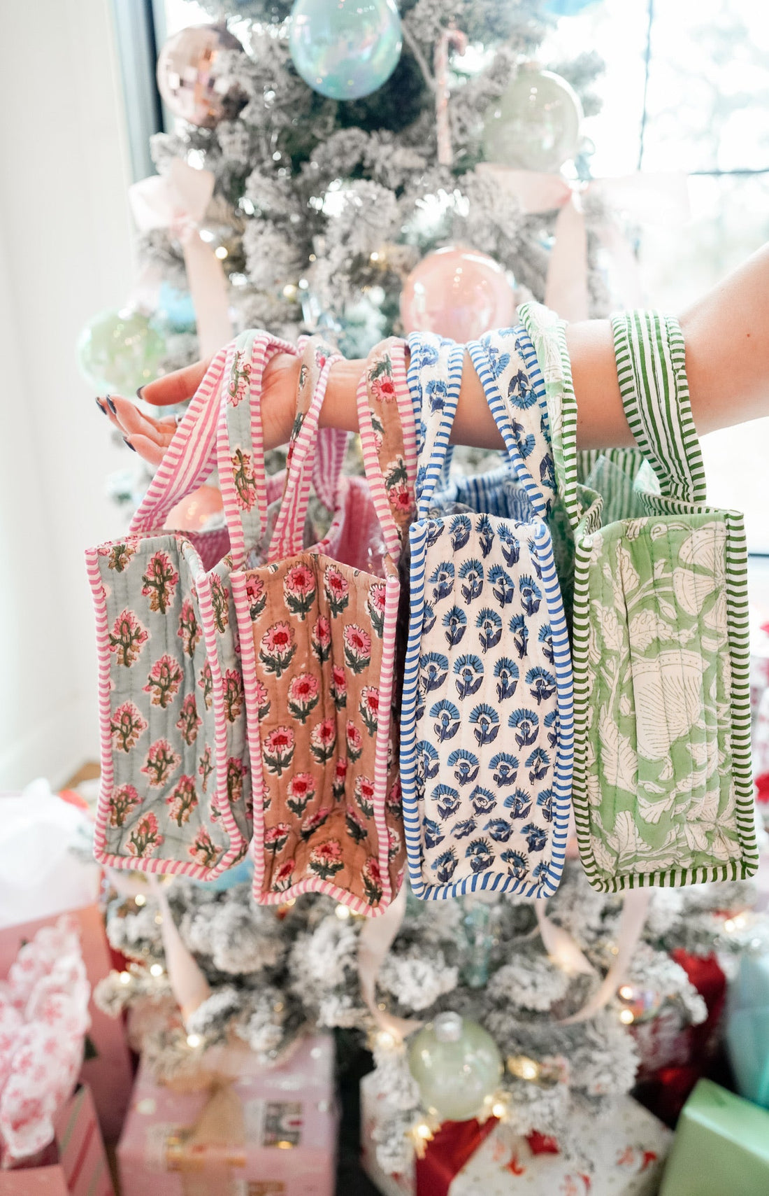 Tote Bag Quilted Block-Print Mini Tote Bag