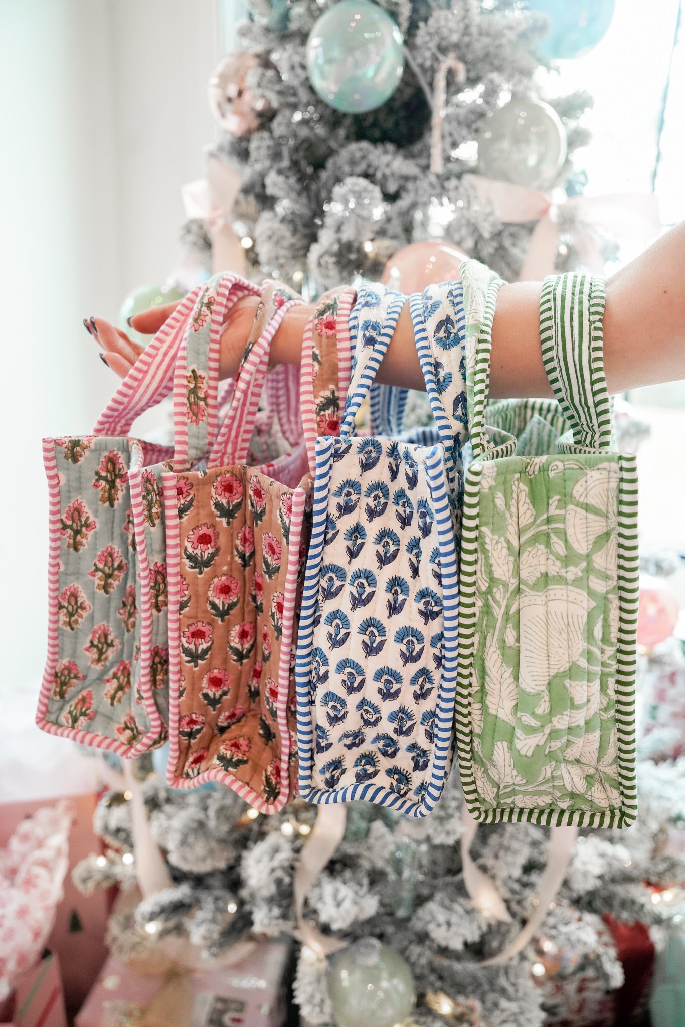 Tote Bag Quilted Block-Print Mini Tote Bag