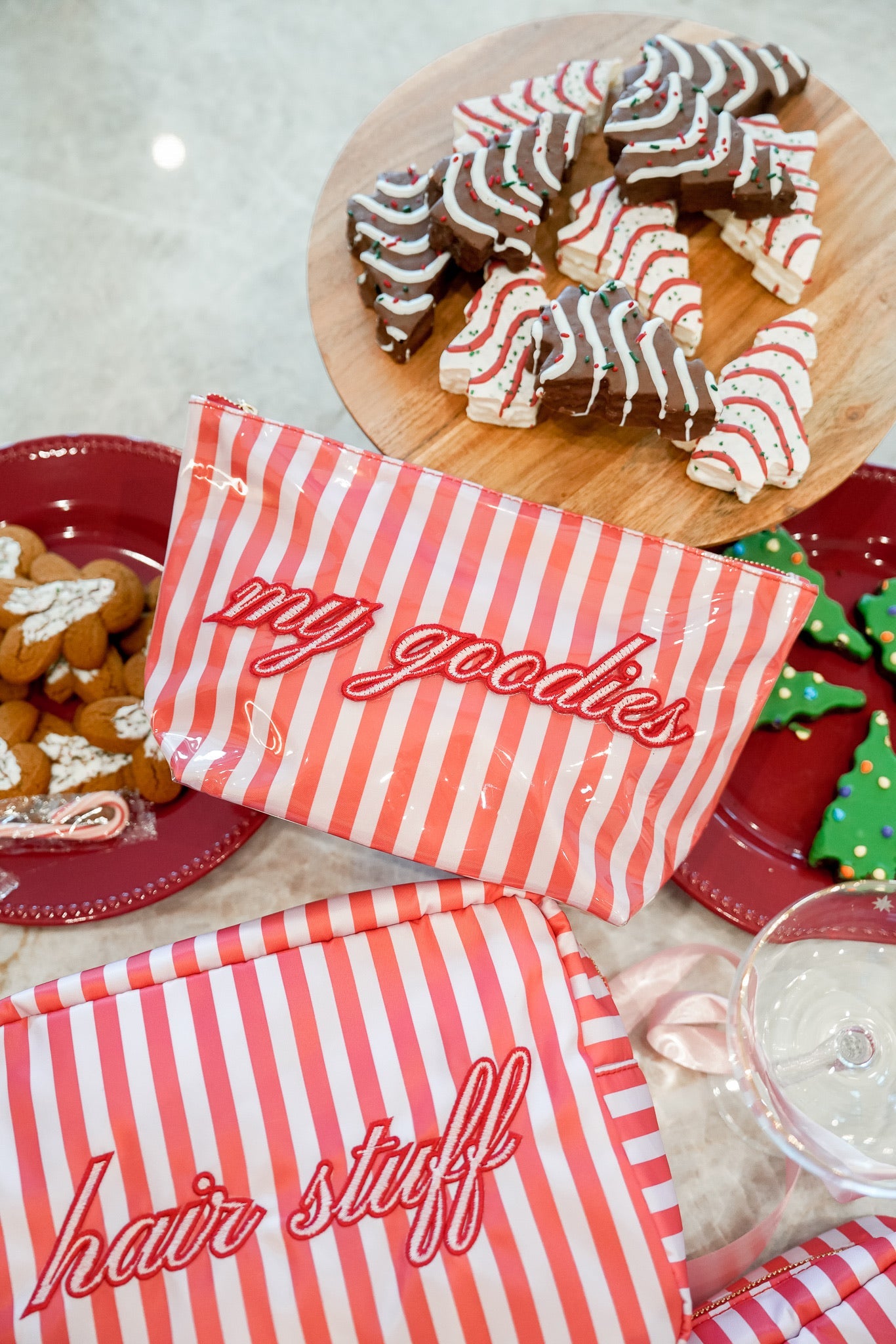 My Goodies - Pink &amp; Red Stripes Clear Coat Bag