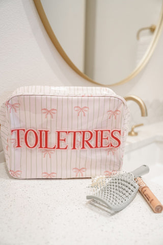 Makeup Bag Toiletries - Pink Ribbons Clear Coat XL Bag