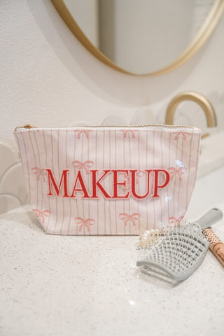 Travel Bag Makeup - Pink Ribbons Clear Coat Bag