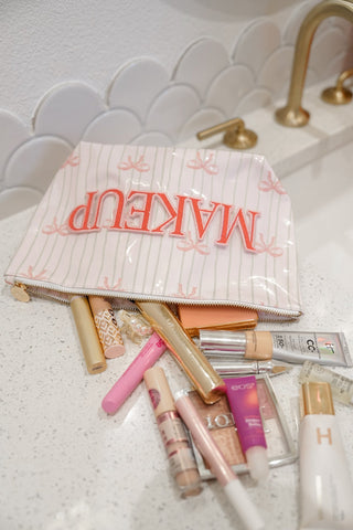 Travel Bag Makeup - Pink Ribbons Clear Coat Bag