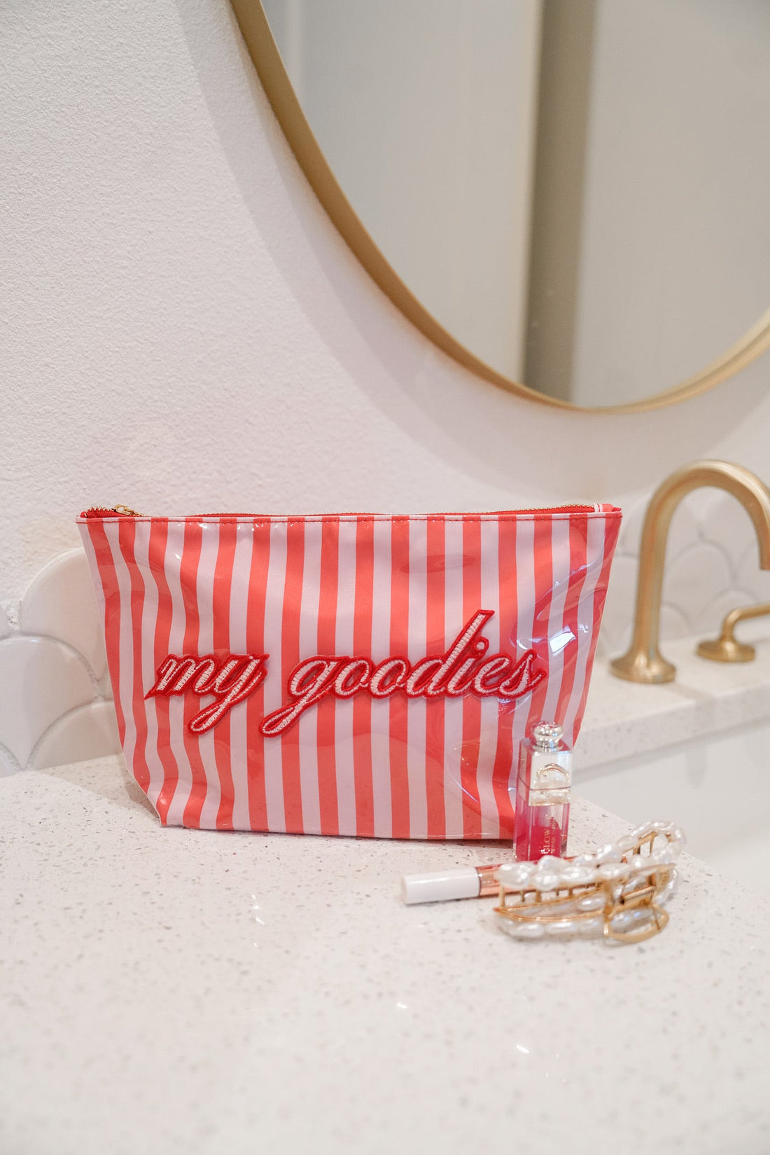My Goodies - Pink &amp; Red Stripes Clear Coat Bag