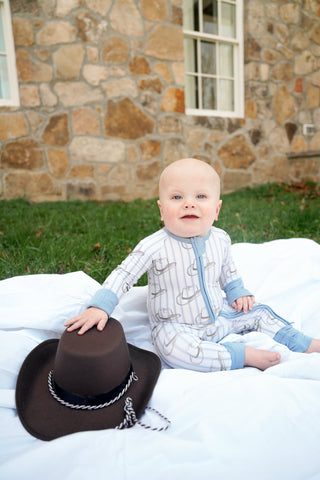Pajamas Western Blues Striped - Bamboo Sleeper