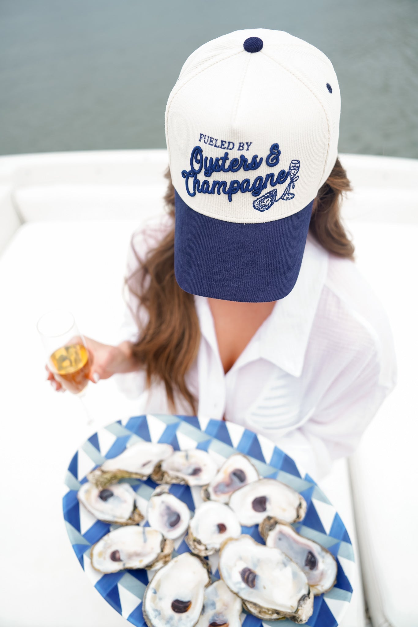 Oysters &amp; Champagne - Navy Corduroy Trucker Hat