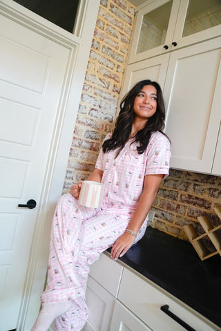 Pajamas Pink Coffee - Short Sleeve + Pant Pajama Set