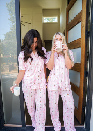 Pajamas Pink Coffee - Short Sleeve + Pant Pajama Set