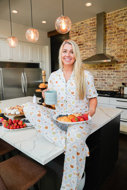 Pajamas Blue Breakfast - Short Sleeve + Pant Pajama Set