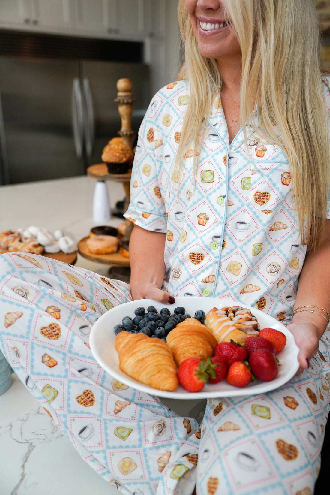Pajamas Blue Breakfast - Short Sleeve + Pant Pajama Set