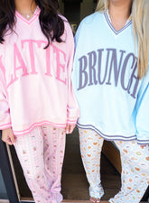 Sweatshirt Brunch - Blue Vintage V-Neck Sweatshirt