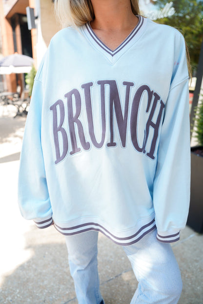 Sweatshirt Brunch - Blue Vintage V-Neck Sweatshirt