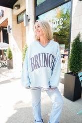 Sweatshirt Brunch - Blue Vintage V-Neck Sweatshirt