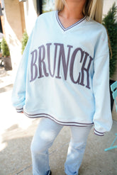 Sweatshirt Brunch - Blue Vintage V-Neck Sweatshirt