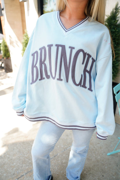 Sweatshirt Brunch - Blue Vintage V-Neck Sweatshirt