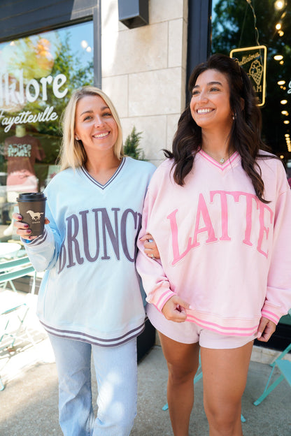 Sweatshirt Brunch - Blue Vintage V-Neck Sweatshirt