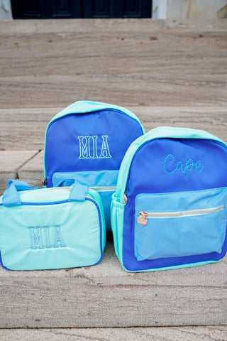 Blue + Teal Colorblock Backpack -PLAIN NO EMBROIDERY